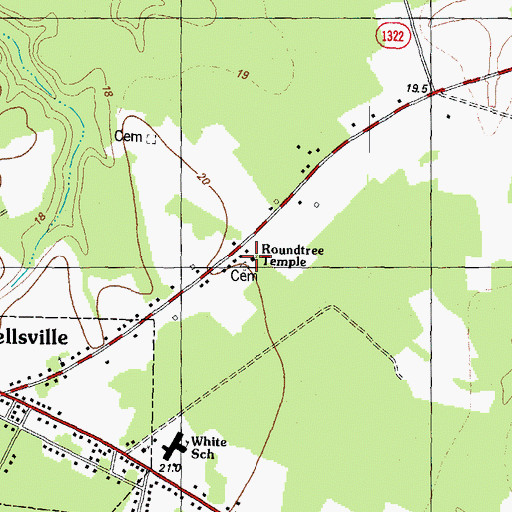 Topographic Map of Roundtree Temple, NC