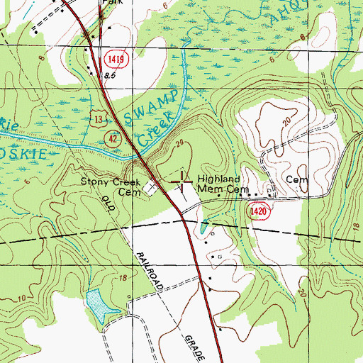 Topographic Map of Highland Memorial Cemetery, NC
