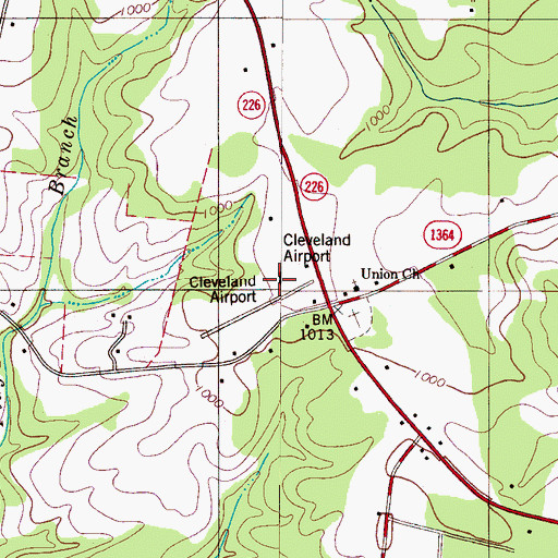 Topographic Map of Cleveland Airport (historical), NC