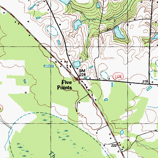 Topographic Map of Five Points, NC