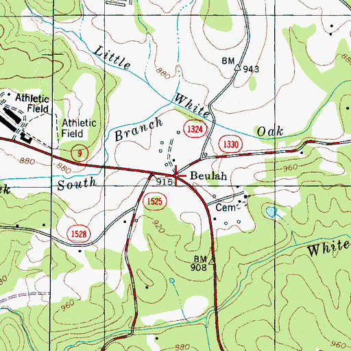 Topographic Map of Beulah, NC