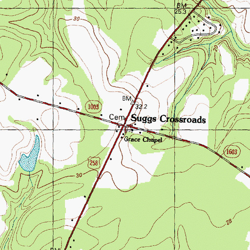 Topographic Map of Suggs Crossroads, NC