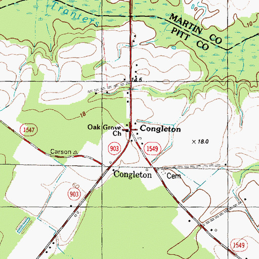 Topographic Map of Oak Grove Church, NC