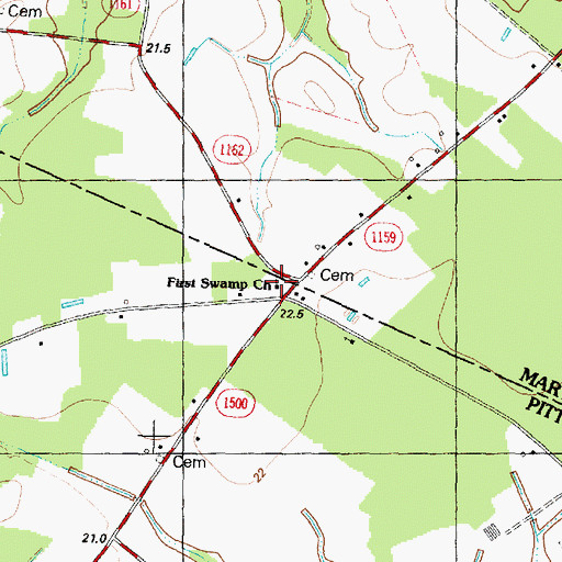 Topographic Map of First Swamp Church, NC