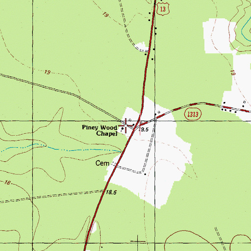 Topographic Map of Piney Wood Chapel, NC