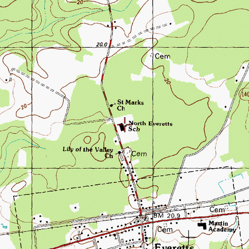 Topographic Map of North Everetts School, NC