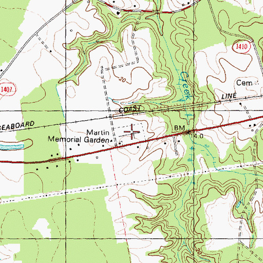 Topographic Map of Martin Memorial Garden, NC