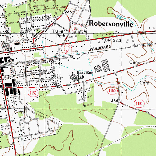 Topographic Map of East End School, NC