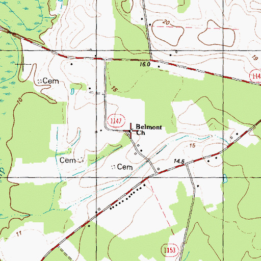 Topographic Map of Belmont Church, NC