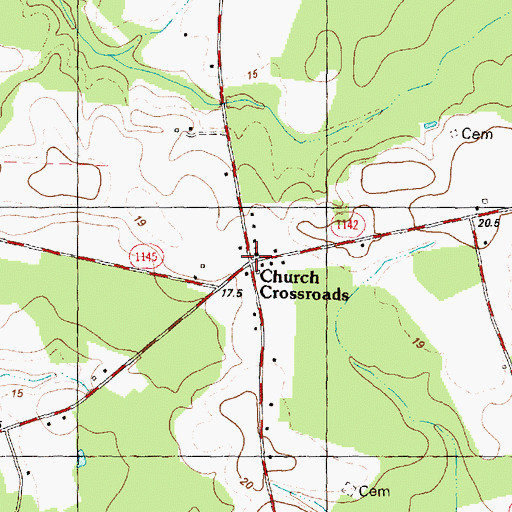 Topographic Map of Church Crossroads, NC