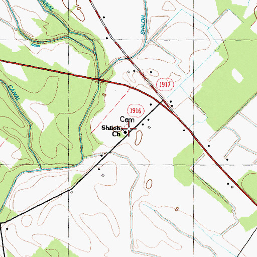 Topographic Map of Shiloh Church, NC