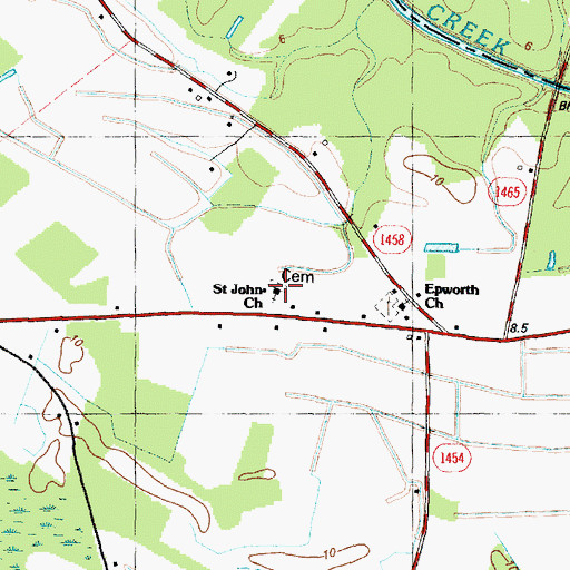 Topographic Map of Saint John Church, NC