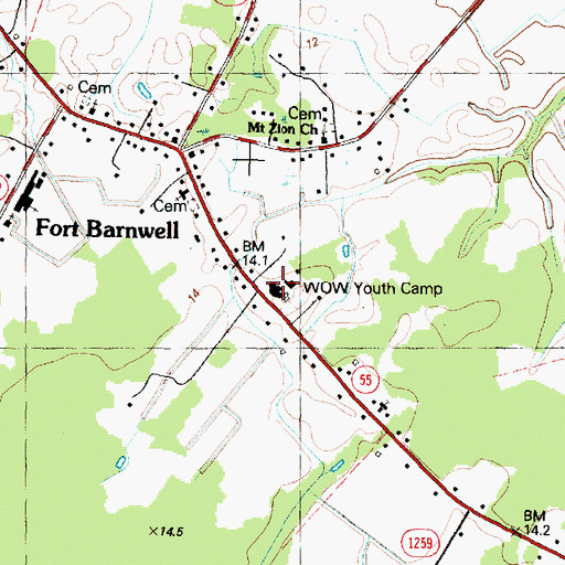 Topographic Map of WOW Youth Camp, NC