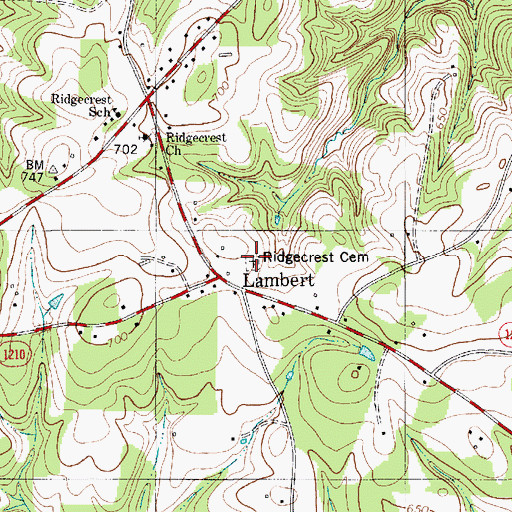 Topographic Map of Ridgecrest Cemetery, NC