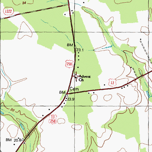 Topographic Map of Advent Church, NC