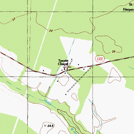 Topographic Map of Tysons Chapel, NC