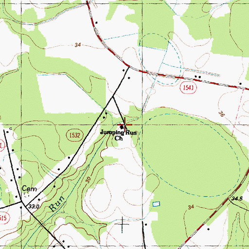 Topographic Map of Jumping Run Church, NC