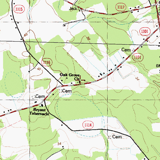 Topographic Map of Oak Grove Church, NC