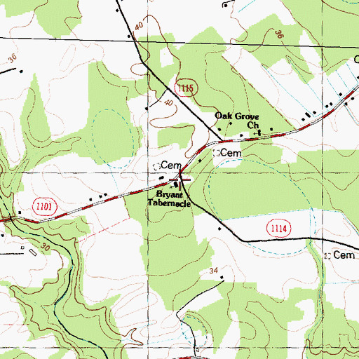 Topographic Map of Bryant Tabernacle, NC