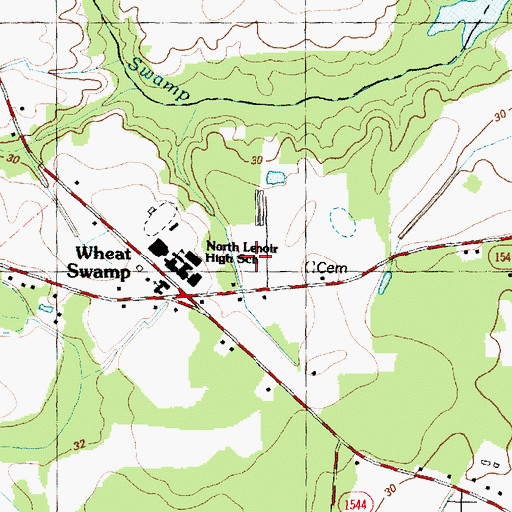 Topographic Map of North Lenoir High School, NC