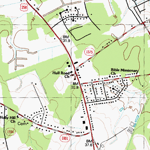 Topographic Map of Hull Road Church, NC