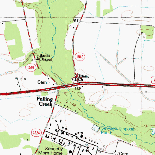 Topographic Map of Trinity Church, NC