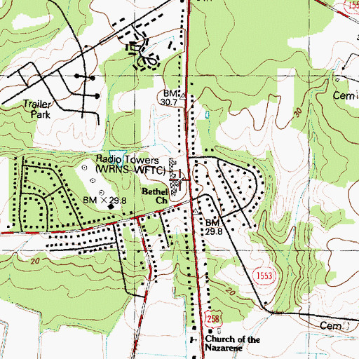 Topographic Map of Bethel Church, NC
