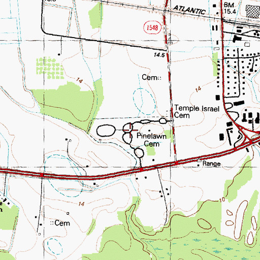 Topographic Map of Pinelawn Cemetery, NC