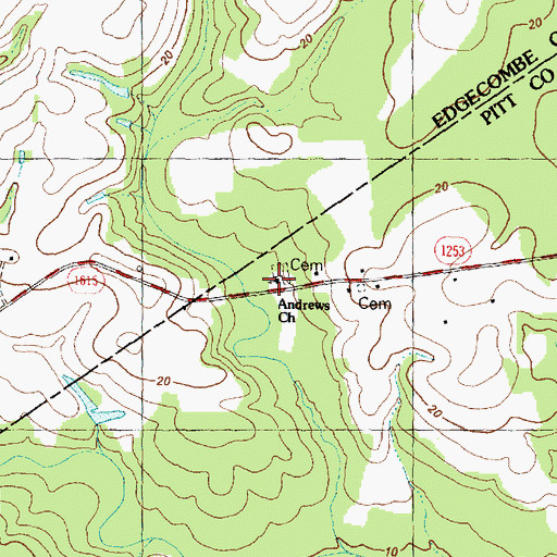 Topographic Map of Andrews Church, NC