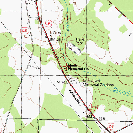 Topographic Map of Monk Memorial Church, NC