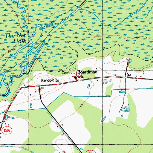 Topographic Map of Boardman Church, NC