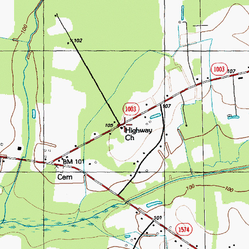 Topographic Map of Highway Church, NC