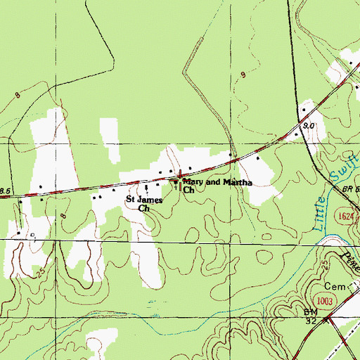 Topographic Map of Mary and Martha Church, NC