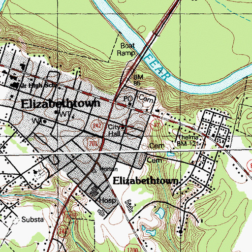 Topographic Map of Elizabethtown City Hall, NC