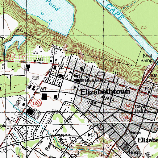 Topographic Map of Elizabethtown Junior High School, NC