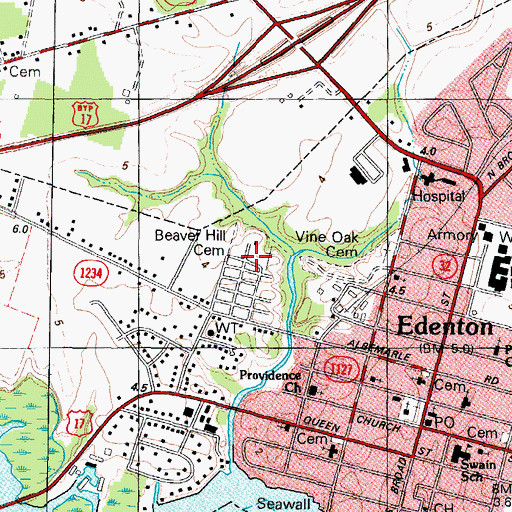 Topographic Map of Beaver Hill Cemetery, NC