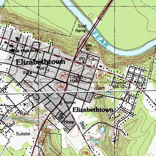 Topographic Map of Elizabethtown Post Office, NC
