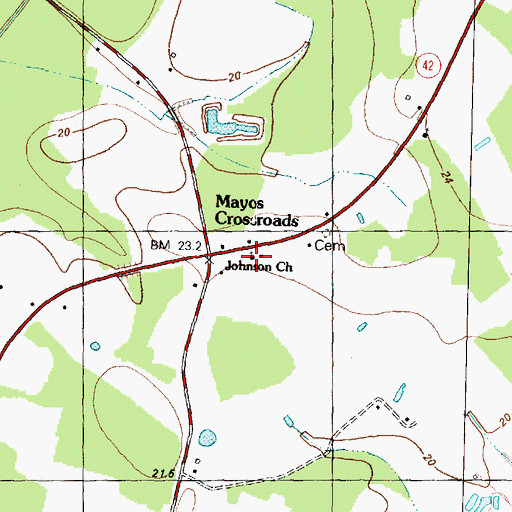 Topographic Map of Johnson Church, NC