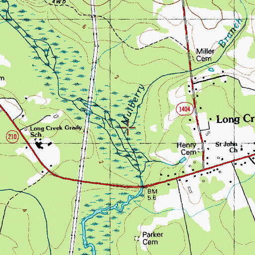 Topographic Map of Mulberry Branch, NC