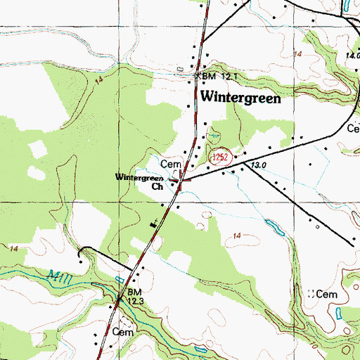 Topographic Map of Wintergreen Church, NC