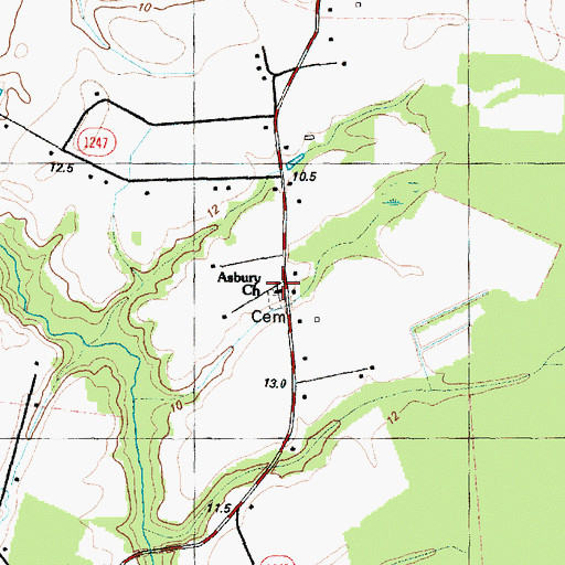 Topographic Map of Asbury Church, NC