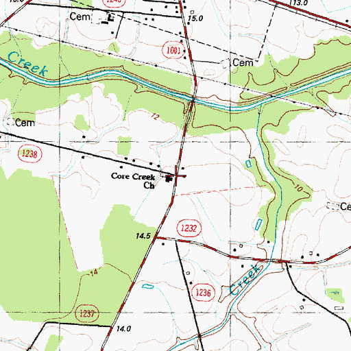Topographic Map of Core Creek Church, NC