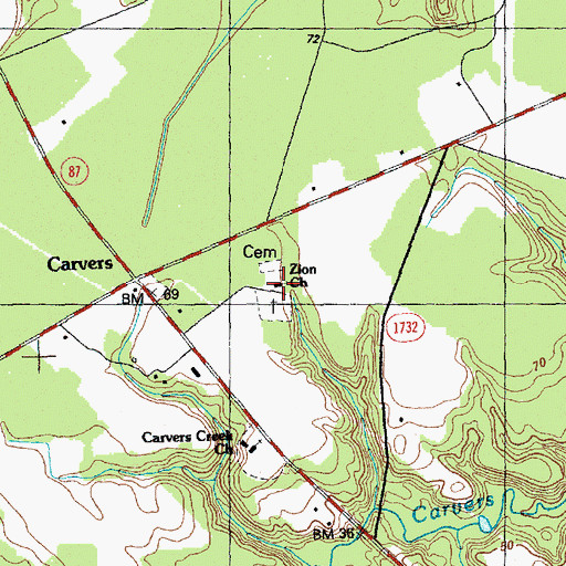 Topographic Map of Zion Church, NC