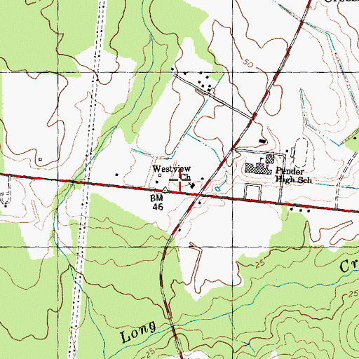 Topographic Map of Pender High School, NC