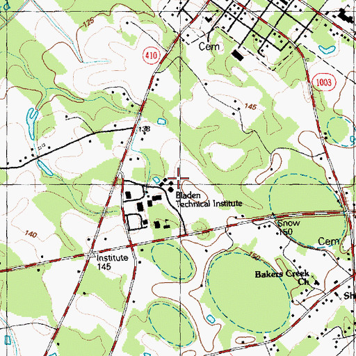 Topographic Map of Bladen Community College, NC