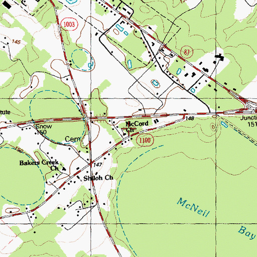 Topographic Map of McCord Church, NC