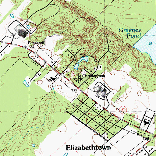 Topographic Map of Saint Christophers Church, NC