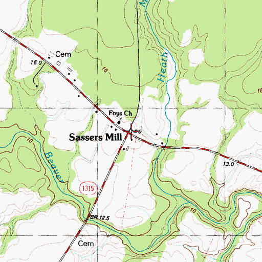 Topographic Map of Sassers Mill, NC