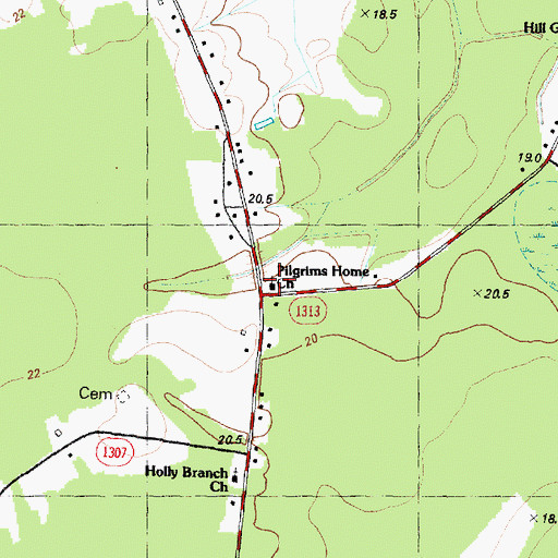 Topographic Map of Pilgrams Home Church, NC
