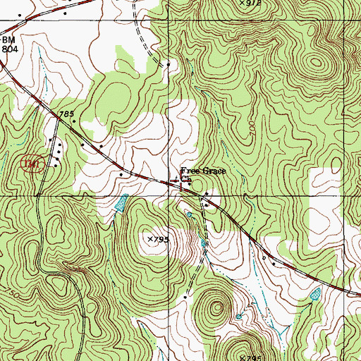 Topographic Map of Free Grace Church, NC